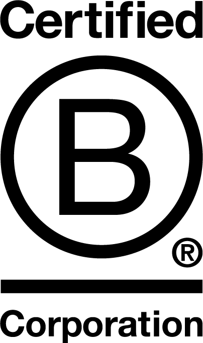 B Corporation Certified logo with a large letter B in a circle.